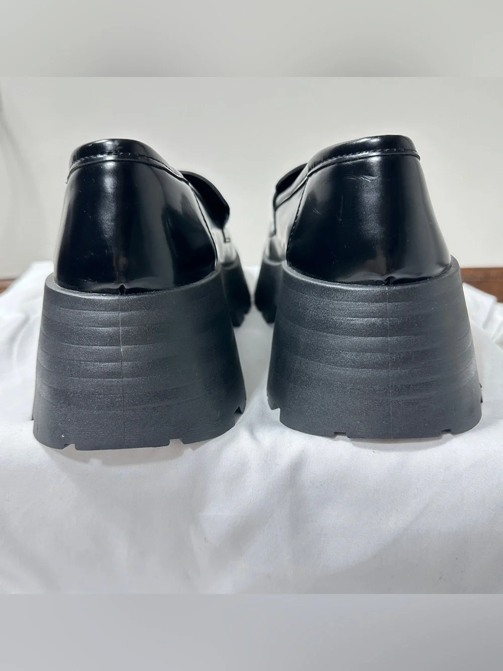 ASOS Design Black Patent Chunky Platform Loafers Lug Sole Women 7 Made In Italy
